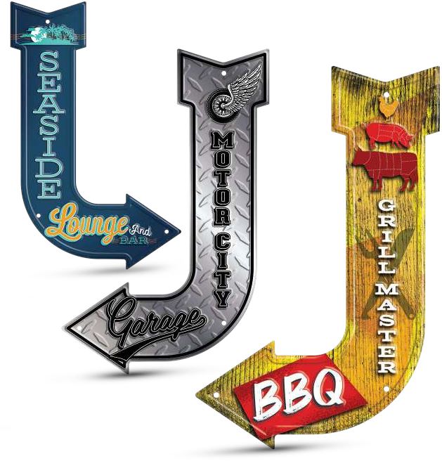 Aluminum Embossed J Arrow Signs No. 5012-AS1 6 ” x 20 ” Custom Product Steel City Tap