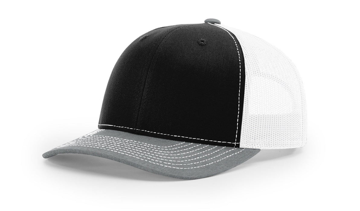 Richardson 112 Trucker Hat with Custom Embroidery HATS prestoembroidery BLACK WHITE GREY BILL