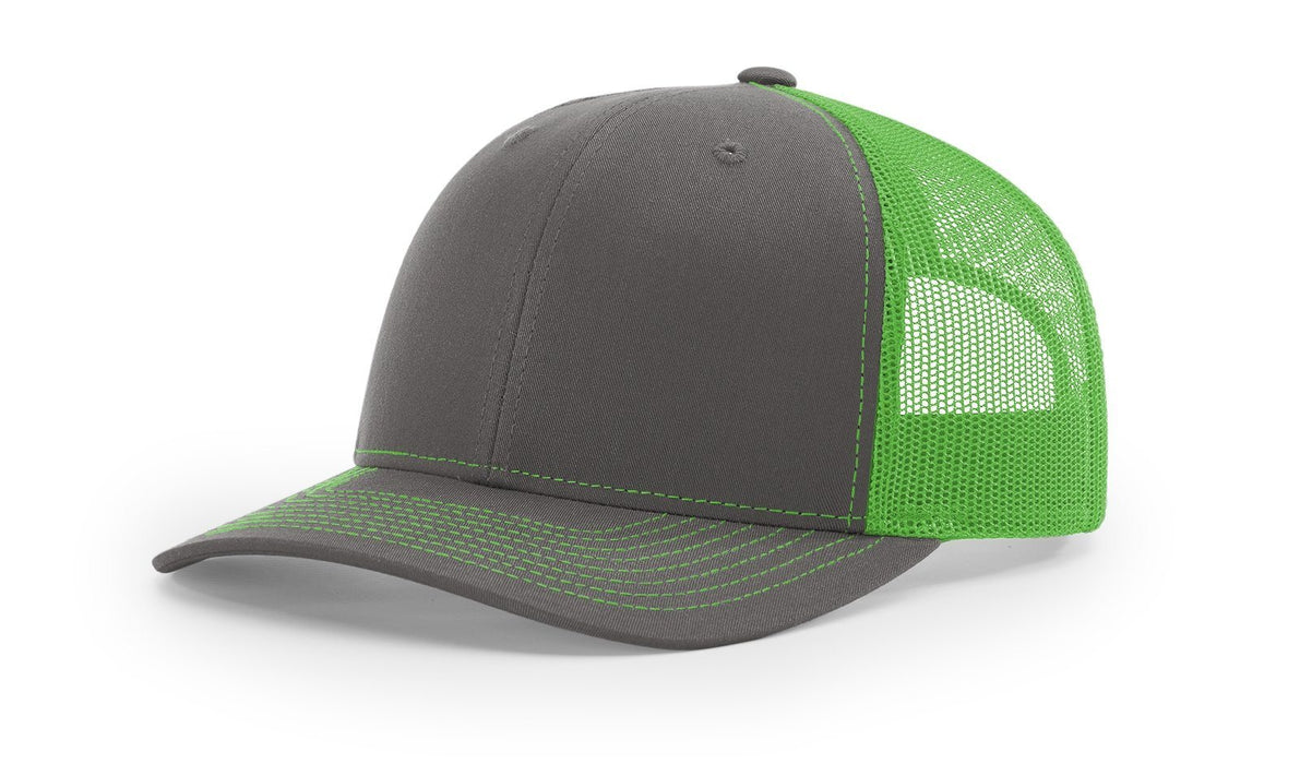 Richardson 112 Trucker Hat with Custom Embroidery HATS prestoembroidery SPLIT: CHARCOAL/NEON GREEN