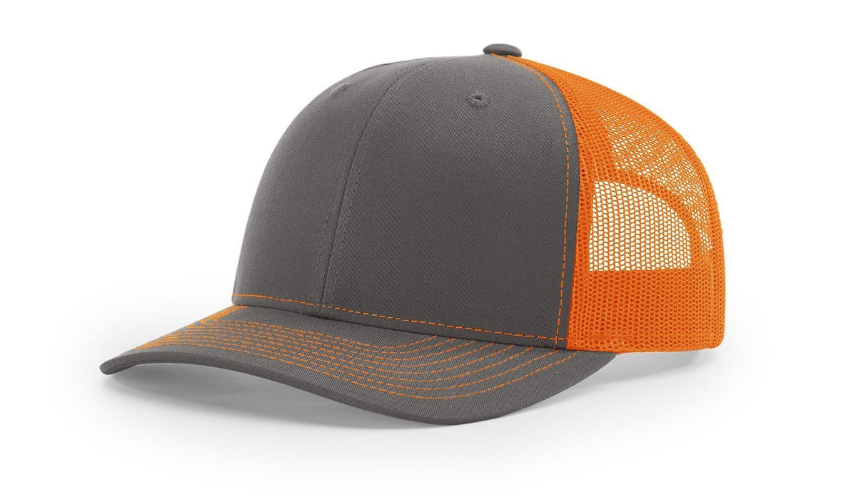 Richardson 112 Trucker Hat with Custom Embroidery HATS prestoembroidery SPLIT: CHARCOAL/ORANGE