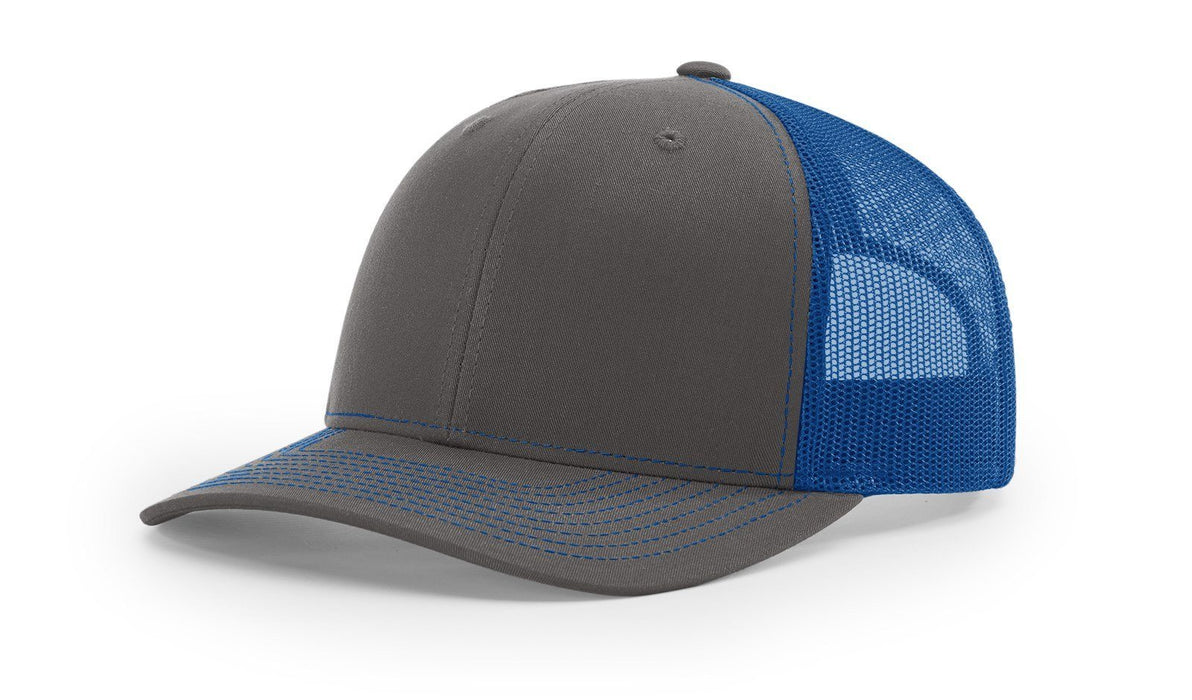 Richardson 112 Trucker Hat with Custom Embroidery HATS prestoembroidery SPLIT: CHARCOAL/ROYAL