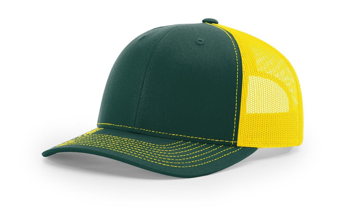 Richardson 112 Trucker Hat with Custom Embroidery HATS prestoembroidery SPLIT DARK GREEN YELLOW