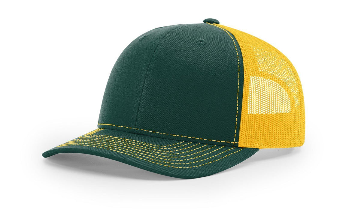 Richardson 112 Trucker Hat with Custom Embroidery HATS prestoembroidery SPLIT: DARK GREEN/GOLD
