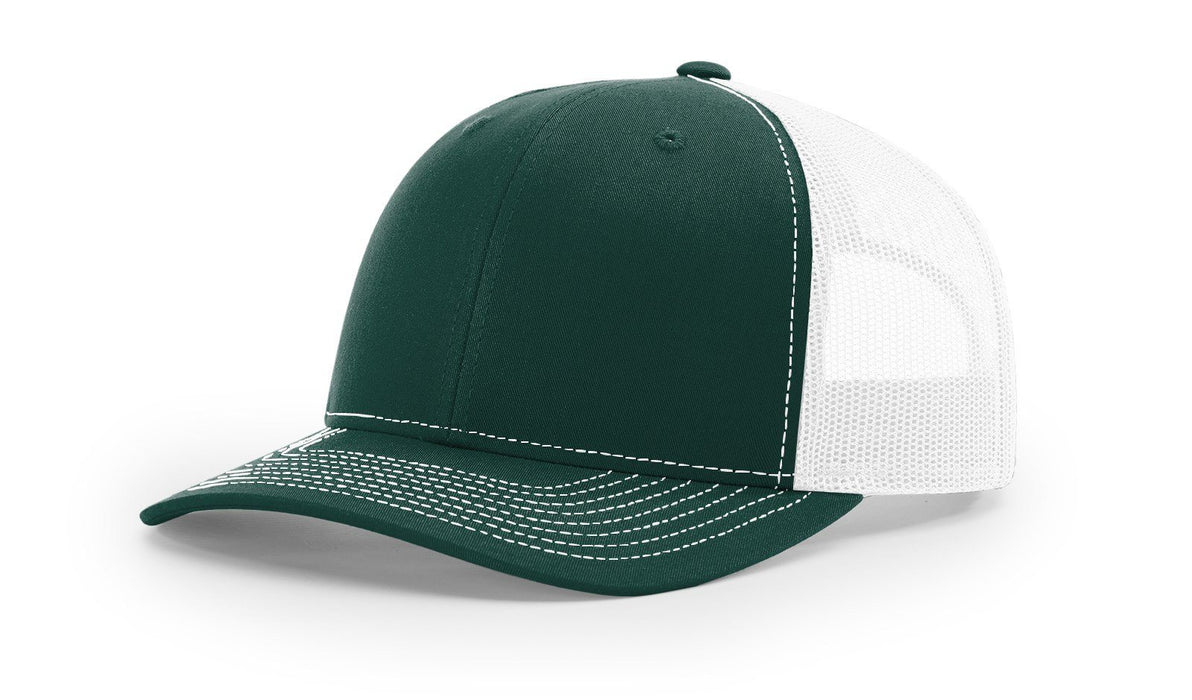 Richardson 112 Trucker Hat with Custom Embroidery HATS prestoembroidery SPLIT: DARK GREEN/WHITE