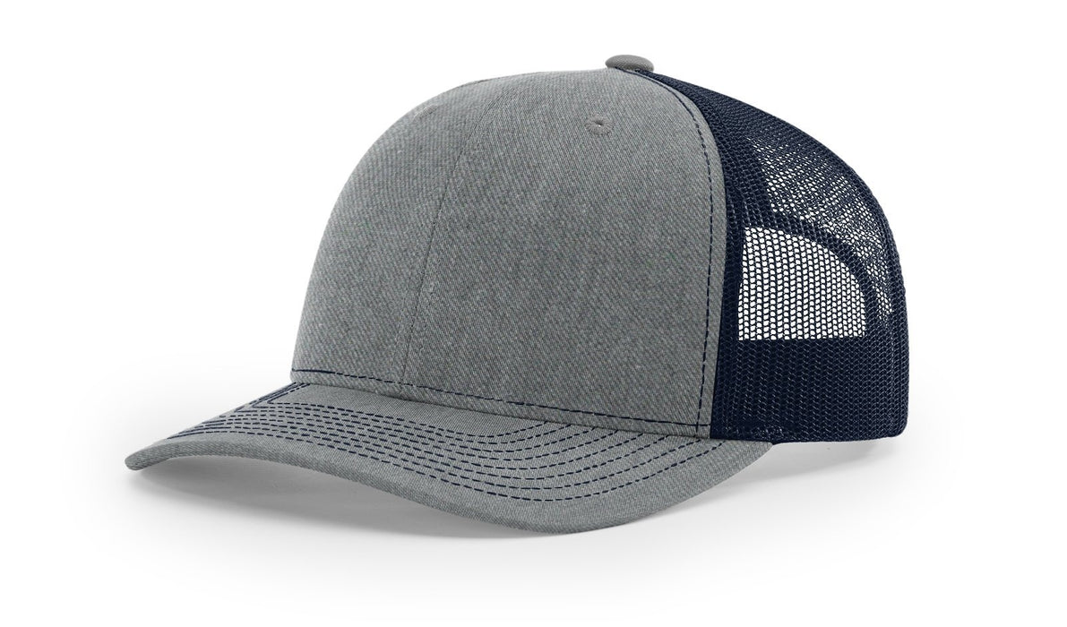Richardson 112 Trucker Hat with Custom Embroidery HATS prestoembroidery SPLIT: HEATHER GREY/NAVY