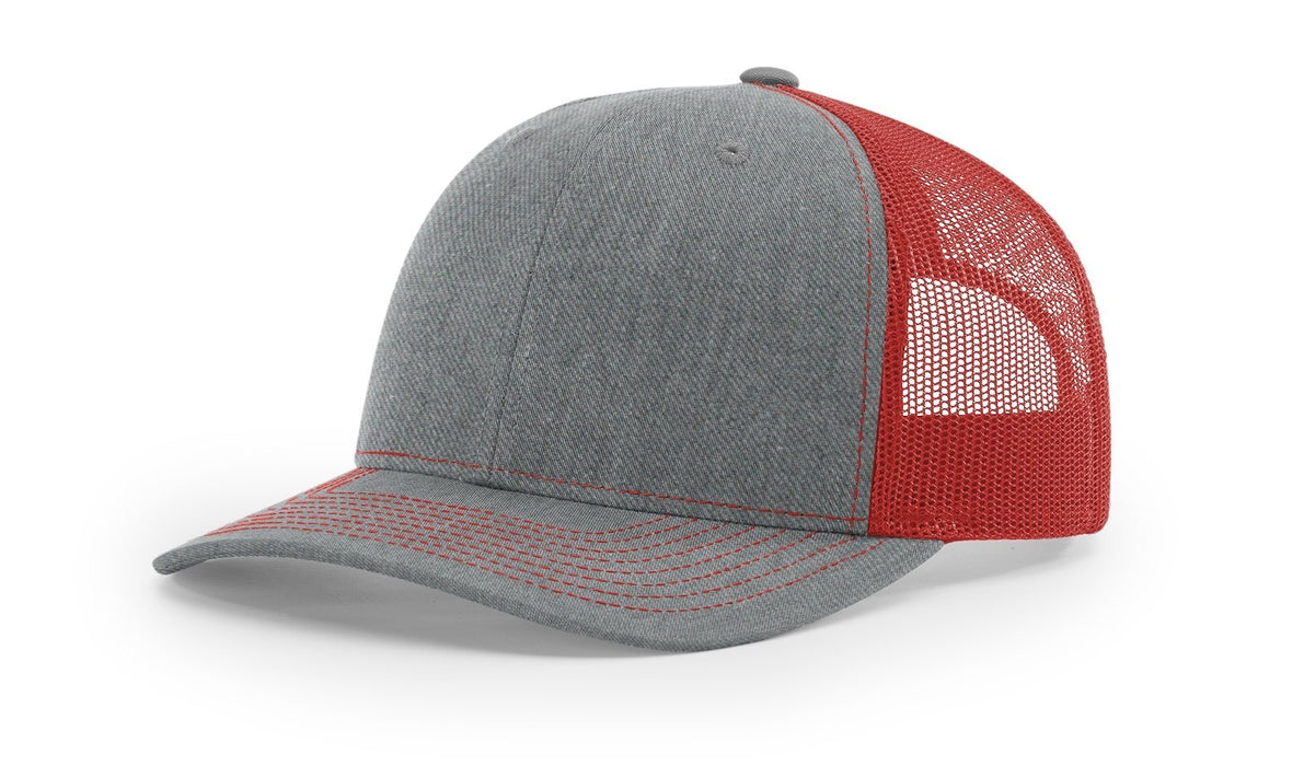 Richardson 112 Trucker Hat with Custom Embroidery HATS prestoembroidery SPLIT: HEATHER GREY/RED