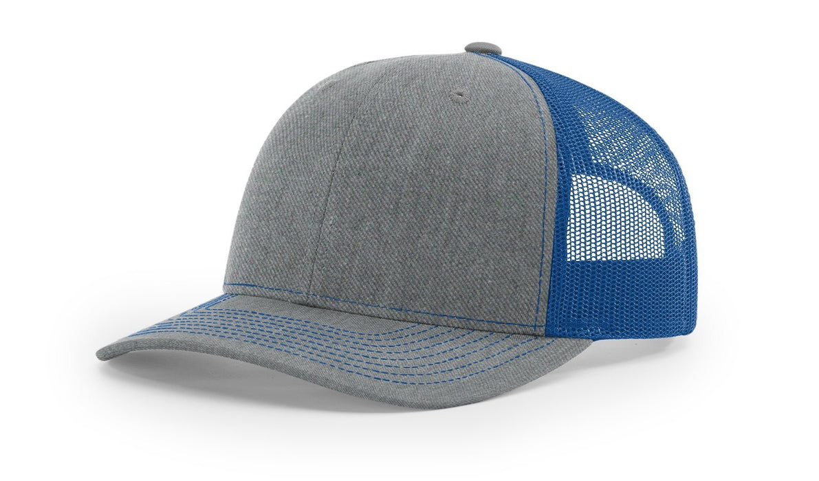 Richardson 112 Trucker Hat with Custom Embroidery HATS prestoembroidery SPLIT: HEATHER GREY/ROYAL