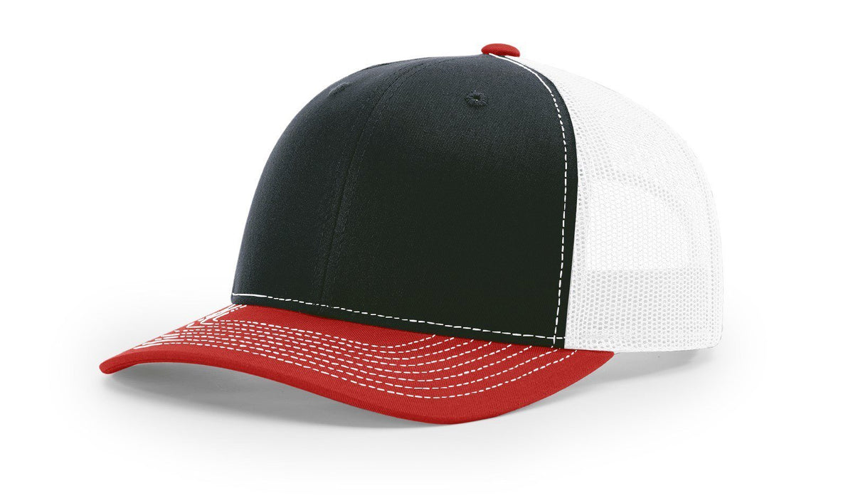 Richardson 112 Trucker Hat with Custom Embroidery HATS prestoembroidery TRI-COLOR: BLACK/WHITE/RED