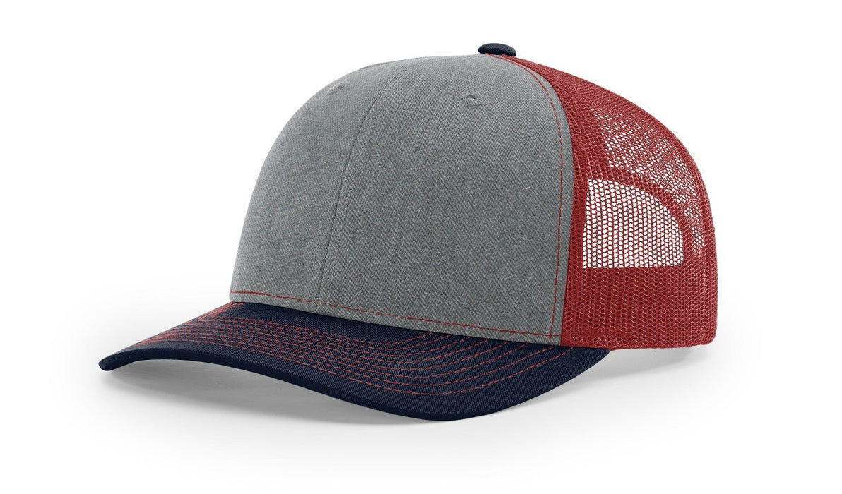 Richardson 112 Trucker Hat with Custom Embroidery HATS prestoembroidery TRI-COLOR: HEATHER GREY/CARDINAL/NAVY