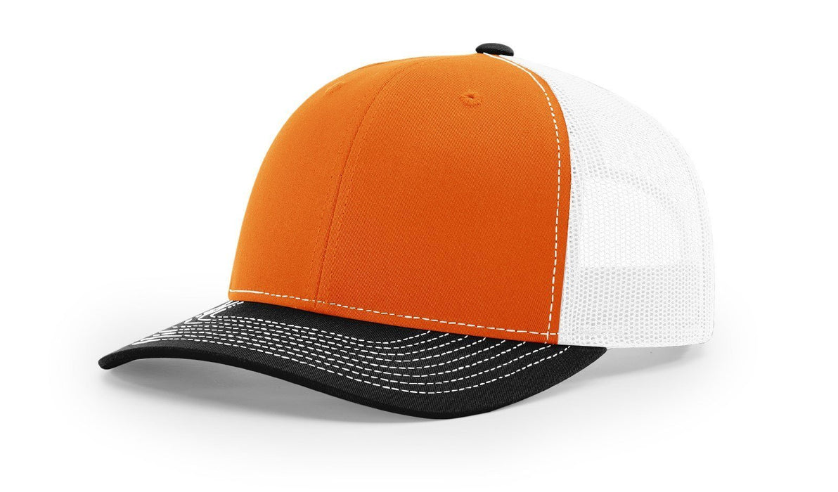 Richardson 112 Trucker Hat with Custom Embroidery HATS prestoembroidery TRI-COLOR: ORANGE/WHITE/BLACK
