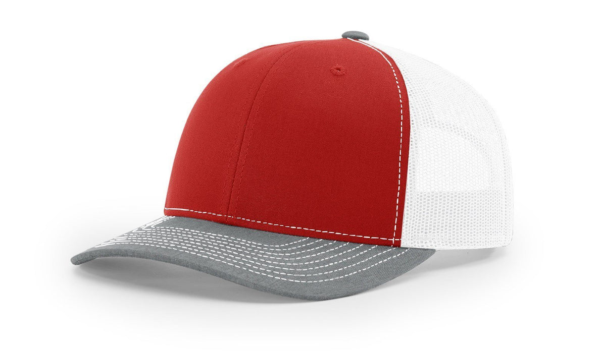 Richardson 112 Trucker Hat with Custom Embroidery HATS prestoembroidery TRI-COLOR: RED/WHITE/HEATHER GREY