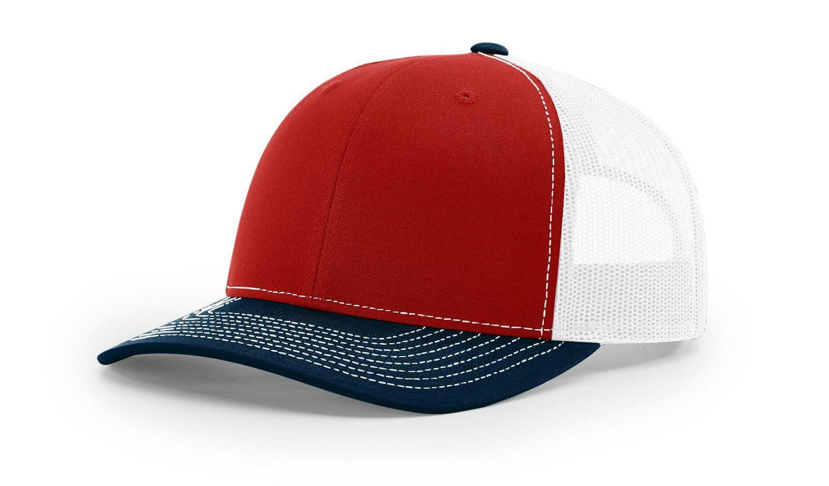 Richardson 112 Trucker Hat with Custom Embroidery HATS prestoembroidery TRI-COLOR: RED/WHITE/NAVY