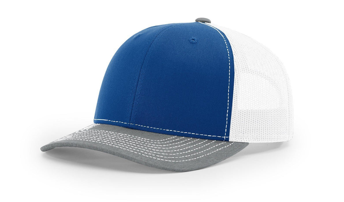 Richardson 112 Trucker Hat with Custom Embroidery HATS prestoembroidery TRI-COLOR: ROYAL/WHITE/HEATHER GREY