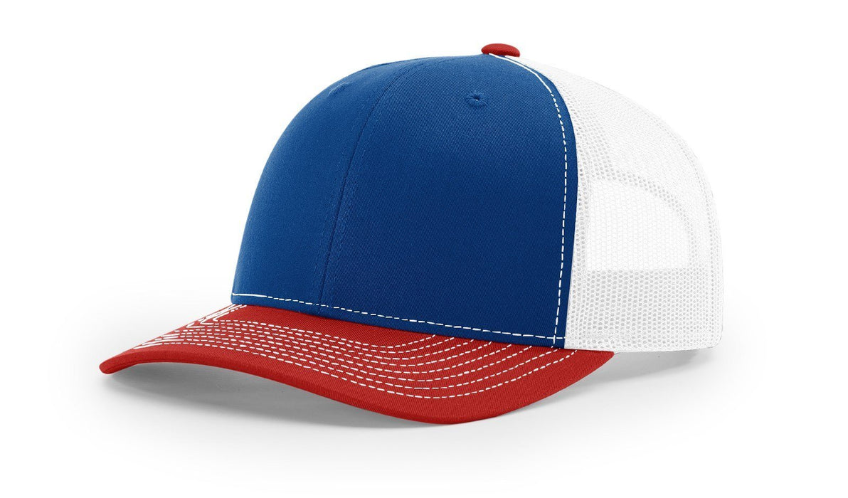 Richardson 112 Trucker Hat with Custom Embroidery HATS prestoembroidery TRI-COLOR: ROYAL/WHITE/RED