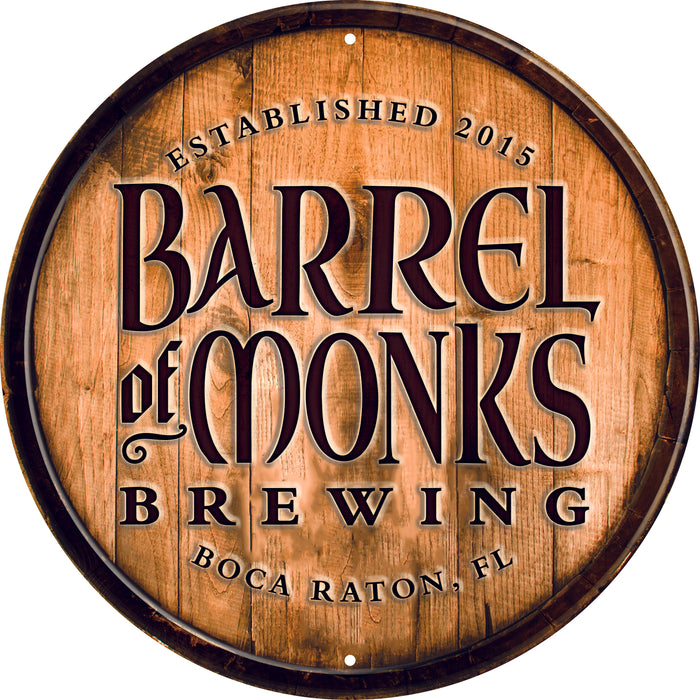 Barrel of monks brewing co aluminum sign tin tacker