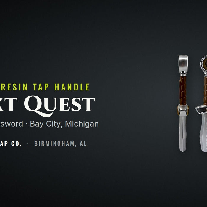 Custom resin sword tap handle banner for Next Quest Brewing by Steel City Tap Co.