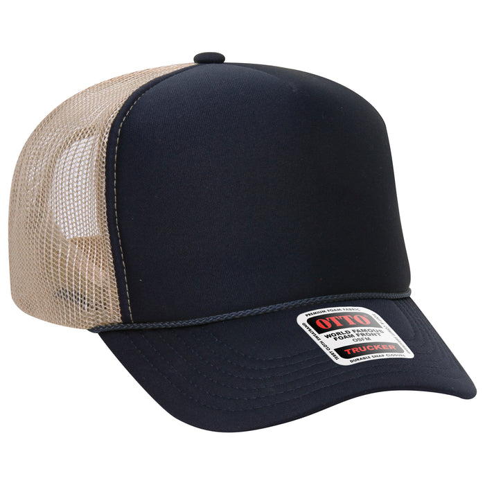 OTTO 39-165 custom embroidered trucker hat, Navy / Khaki Mesh