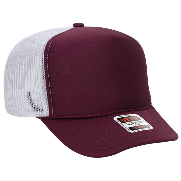 OTTO 39-165 custom embroidered trucker hat, Maroon / White Mesh