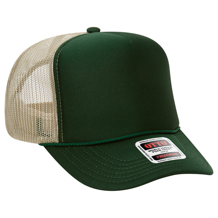 OTTO 39-165 custom embroidered trucker hat, Dark Green / Khaki Mesh