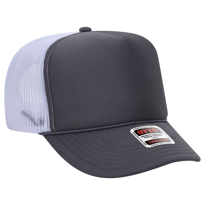 OTTO 39-165 custom embroidered trucker hat, Charcoal / White Mesh