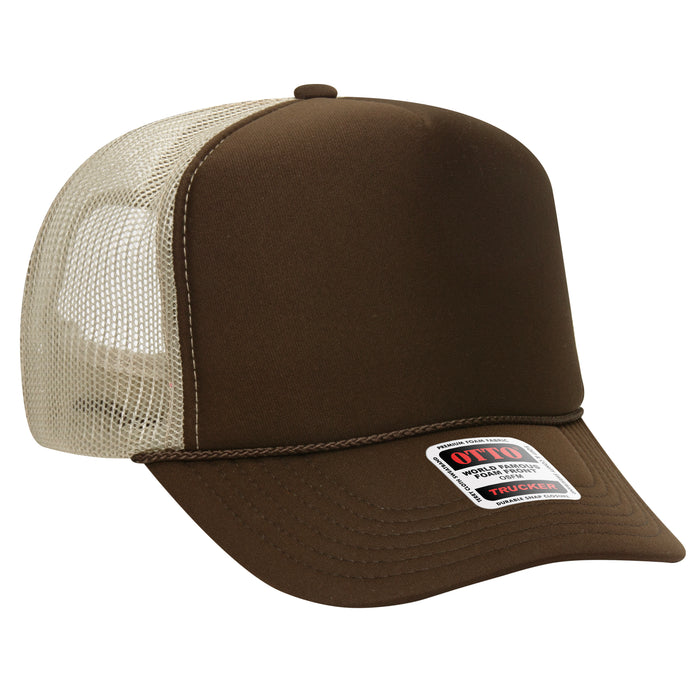 OTTO 39-165 custom embroidered trucker hat, Brown / Khaki Mesh