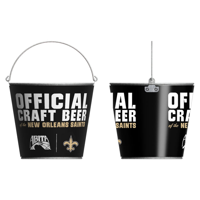 Black custom beer bucket, front and side views, full color print for Abita Brewing, Steel City Tap Co.