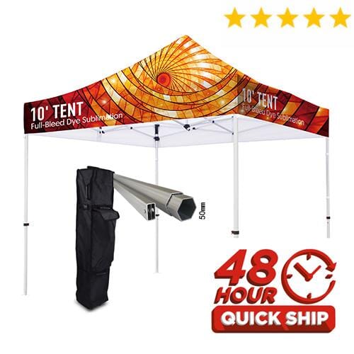 Premium 50mm Aluminum 10' Tent Kit (Full-Bleed Dye Sublimation) 17‘’ Valance Pop-Up Tent Steel City Tap 