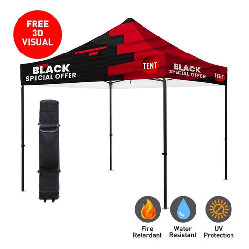 Premium Aluminum (Black)10' Tent Kit (Dye-Sublimation) 17" Valance Pop-Up Tent Steel City Tap 