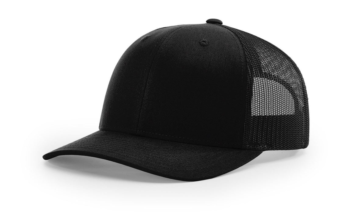 Richardson 112 Trucker Hat with Custom Embroidery HATS prestoembroidery SOLID BLACK 