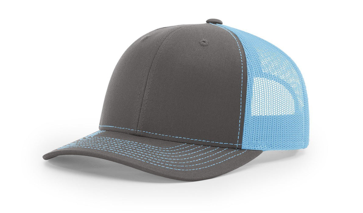 Richardson 112 Trucker Hat with Custom Embroidery HATS prestoembroidery SPLIT: CHARCOAL/COLUMBIA BLUE 