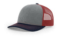 Richardson 112 Trucker Hat with Custom Embroidery HATS prestoembroidery TRI-COLOR: HEATHER GREY/CARDINAL/NAVY 