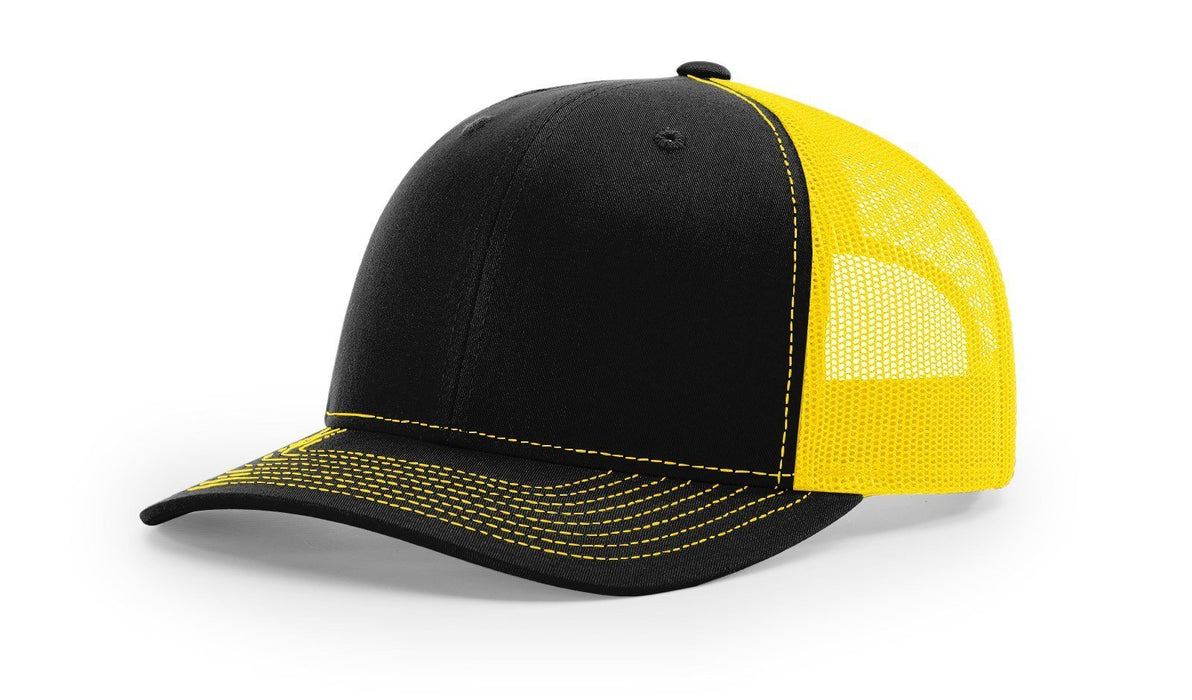 Richardson 112 Trucker Hat with Embroidered Patch HATS prestoembroidery SPLIT BLACK YELLOW 