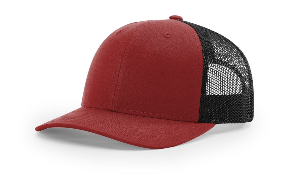 Richardson 112 Trucker Hat with Embroidered Patch HATS prestoembroidery SPLIT: CARDINAL/BLACK 