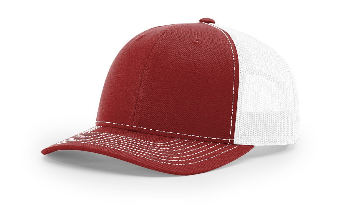 Richardson 112 Trucker Hat with Embroidered Patch HATS prestoembroidery SPLIT: CARDINAL/WHITE 