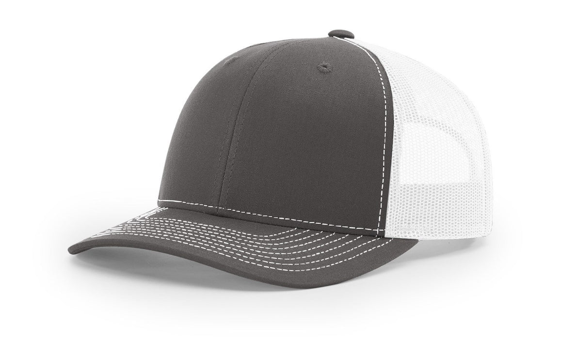 Richardson 112 Trucker Hat with Embroidered Patch HATS prestoembroidery SPLIT: CHARCOAL/WHITE 