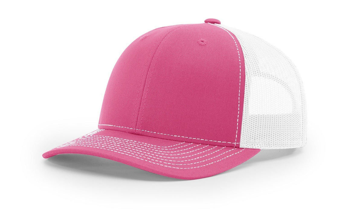 Richardson 112 Trucker Hat with Embroidered Patch HATS prestoembroidery SPLIT: HOT PINK/WHITE 