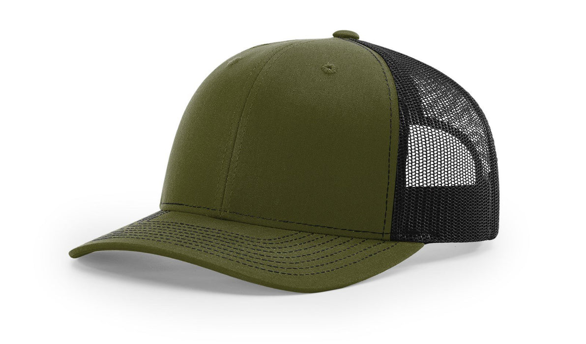 Richardson 112 Trucker Hat with Embroidered Patch HATS prestoembroidery SPLIT: LODEN/BLACK 