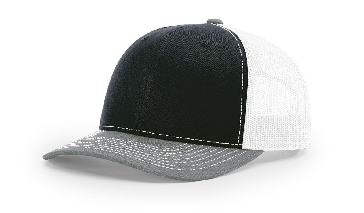 Richardson 112 Trucker Hat with Embroidered Patch HATS prestoembroidery TRI-COLOR: BLACK/WHITE/HEATHER GREY 