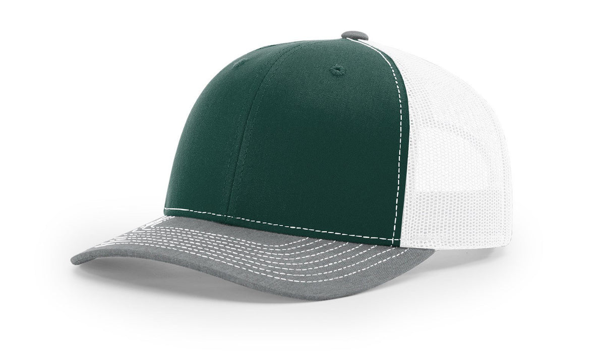 Richardson 112 Trucker Hat with Embroidered Patch HATS prestoembroidery TRI-COLOR: DARK GREEN/WHITE/HEATHER GREY 