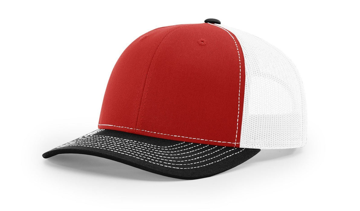 Richardson 112 Trucker Hat with Embroidered Patch HATS prestoembroidery TRI-COLOR: RED/WHITE/BLACK 