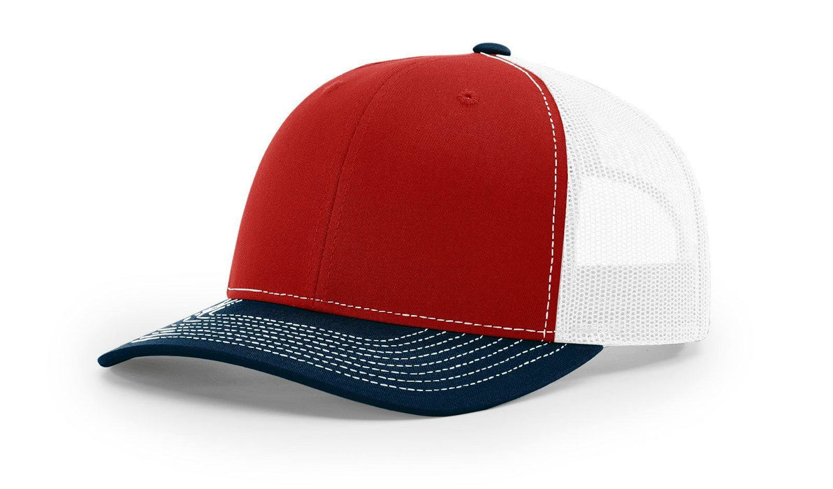 Richardson 112 Trucker Hat with Embroidered Patch HATS prestoembroidery TRI-COLOR: RED/WHITE/NAVY 