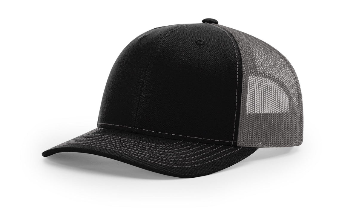 Richardson 112 Trucker Hat with Leather Patch HATS prestoembroidery BLACK CHARCOAL 