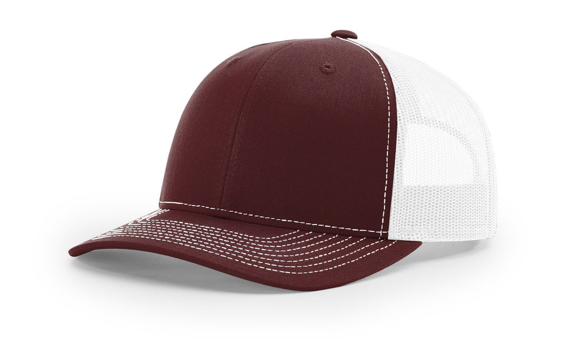 Richardson 112 Trucker Hat with Leather Patch HATS prestoembroidery SOLID: LODENSPLIT: MAROON/WHITE 