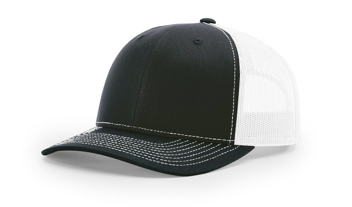 Richardson 112 Trucker Hat with Leather Patch HATS prestoembroidery SPLIT: BLACK/WHITE 