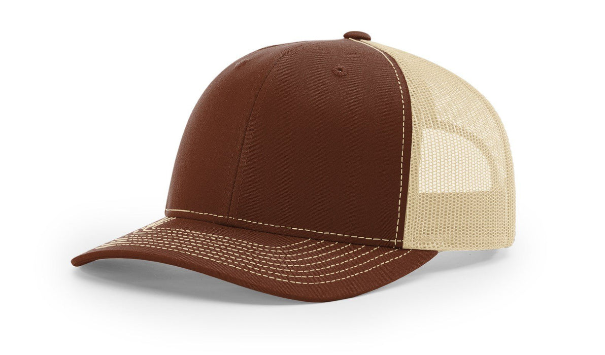 Richardson 112 Trucker Hat with Leather Patch HATS prestoembroidery SPLIT: BROWN/KHAKI 