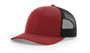 Richardson 112 Trucker Hat with Leather Patch HATS prestoembroidery SPLIT: CARDINAL/BLACK 