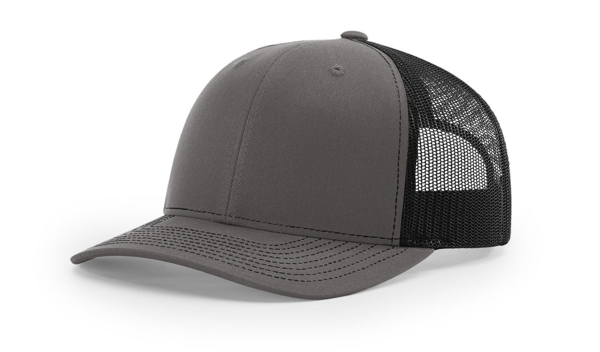 Richardson 112 Trucker Hat with Leather Patch HATS prestoembroidery SPLIT: CHARCOAL/BLACK 