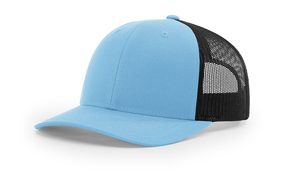 Richardson 112 Trucker Hat with Leather Patch HATS prestoembroidery SPLIT: COLUMBIA BLUE/BLACK 