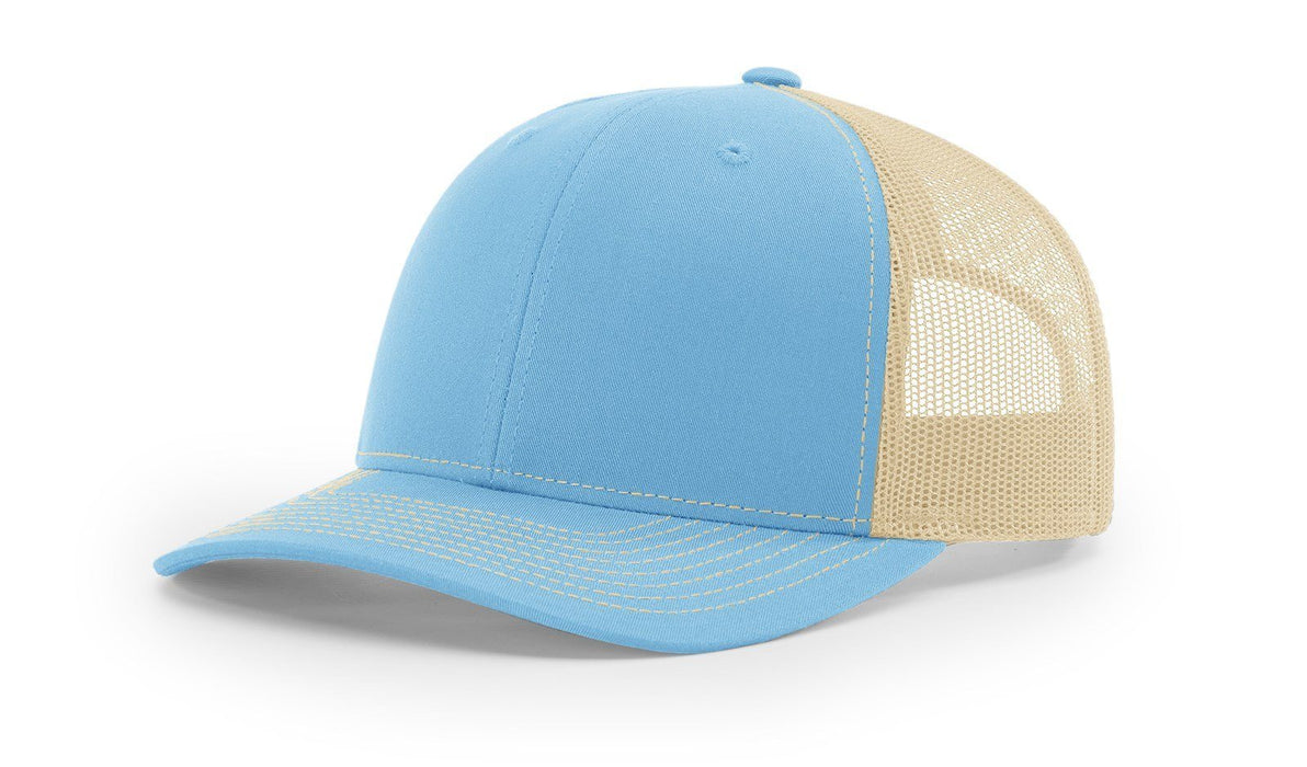 Richardson 112 Trucker Hat with Leather Patch HATS prestoembroidery SPLIT: COLUMBIA BLUE/KHAKI 