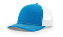 Richardson 112 Trucker Hat with Leather Patch HATS prestoembroidery SPLIT: CYAN/WHITE 